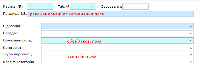 Відображення різних реквізитів Особової картки працівника